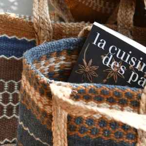 Panier en jute tressé - grand modèle Bleu