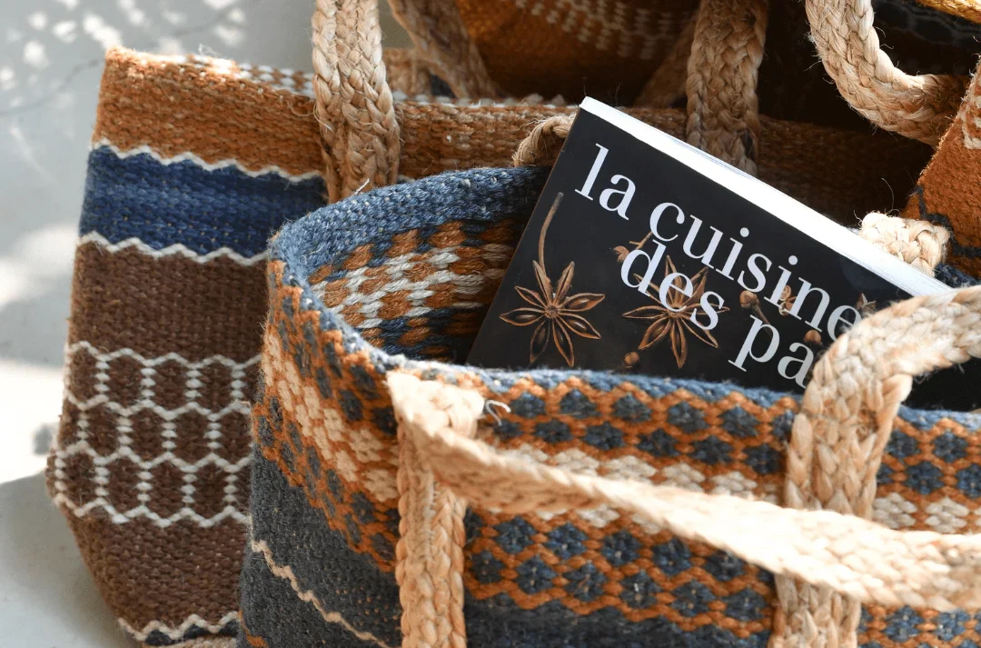 Panier en jute tressé - grand modèle Bleu – Image 2