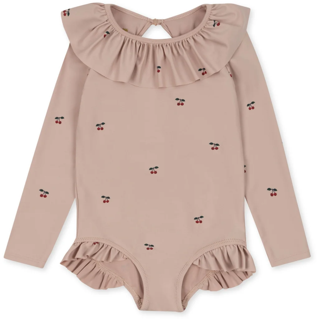 Konges Slojd - Manuca Maillot de bain à manches longues avec volants - cherry blush