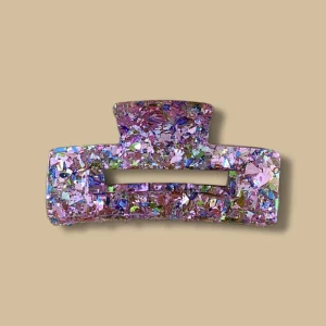 Pince à cheveux paillettes rectangle - Rose