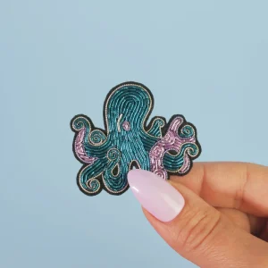 Broche Pieuvre - Fait Main Broderie Cannetille