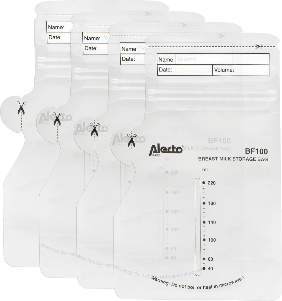 Alecto BF100 - Sachets de conservation du lait maternel 220 ml, 100 pièces – Image 3