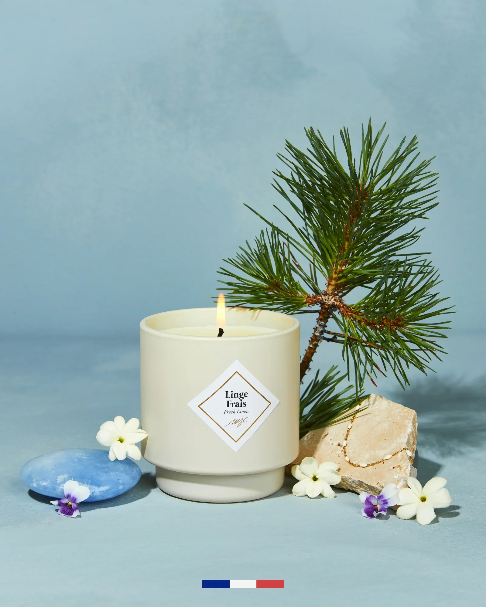 Bougie Bijou Linge Frais - bracelet perles