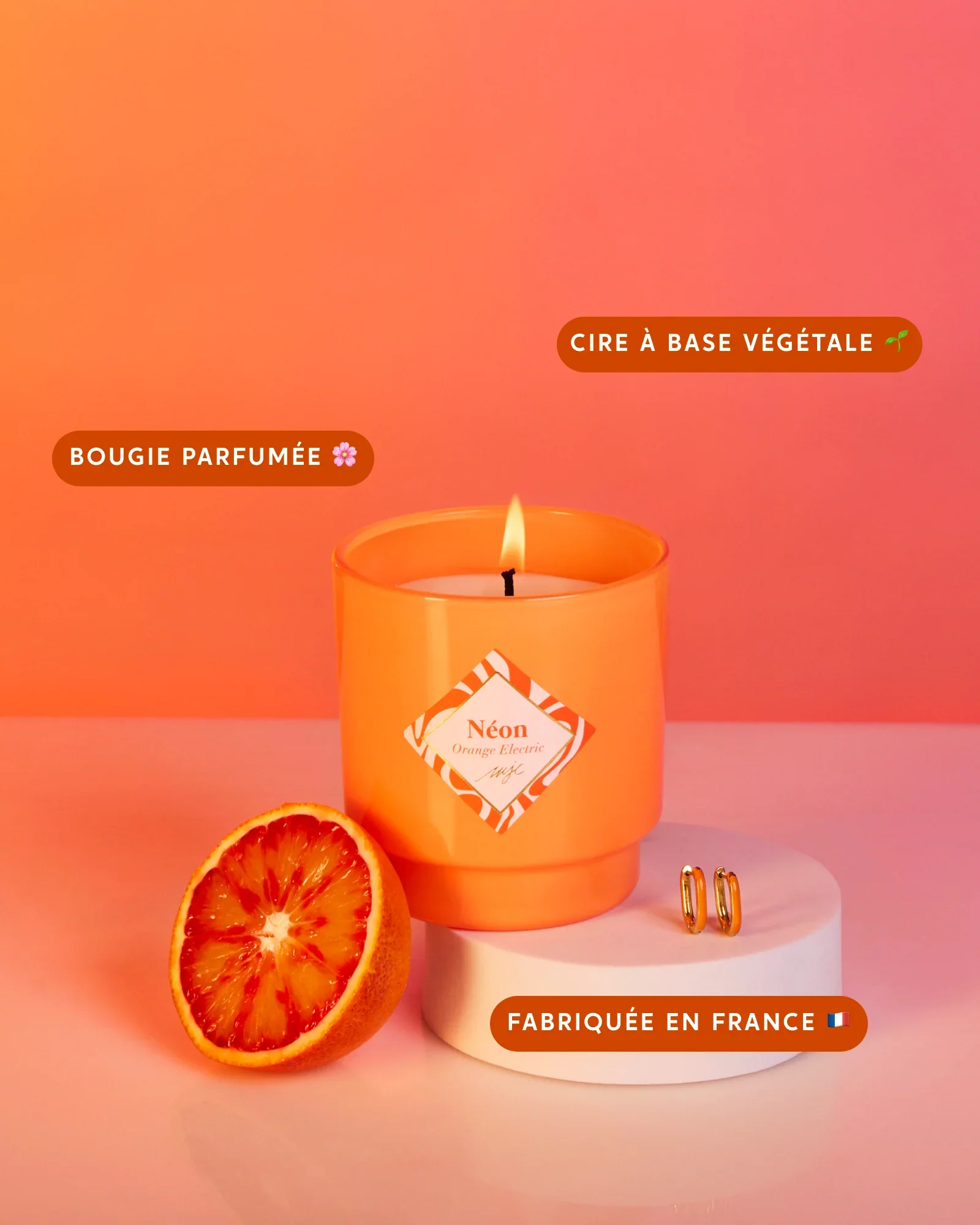 Bougie Bijou Néon Boucles d'Oreilles - Orange Electric – Image 3