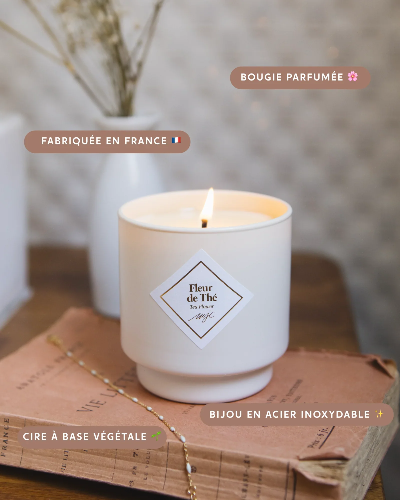 Bougie Bijou Fleur de Thé - bracelet perles – Image 3