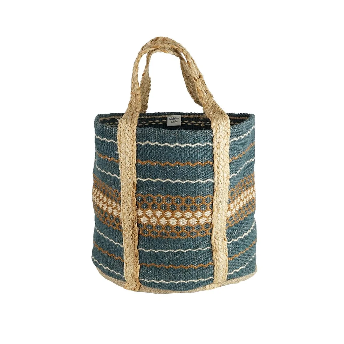 Panier en jute tressé - grand modèle Bleu – Image 3