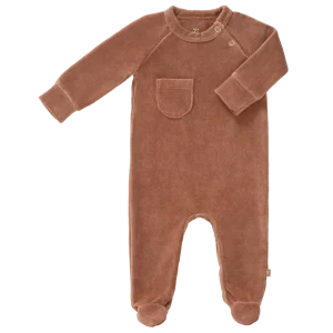 Fresk - Pyjama avec pied en velours marron fauve