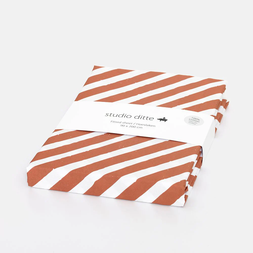Drap-housse Studio Ditte Junior (70x150cm) Rayures brun rouille – Image 2