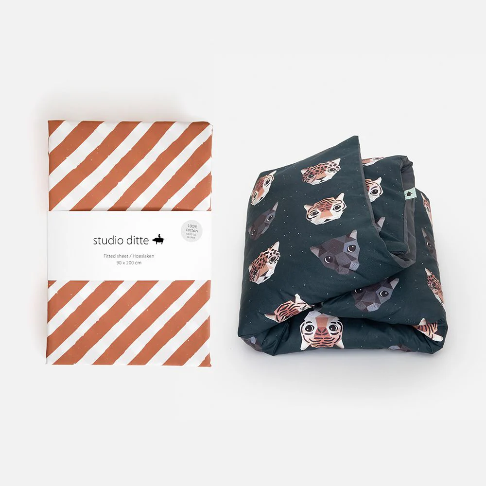 Drap-housse Studio Ditte Junior (70x150cm) Rayures brun rouille – Image 4