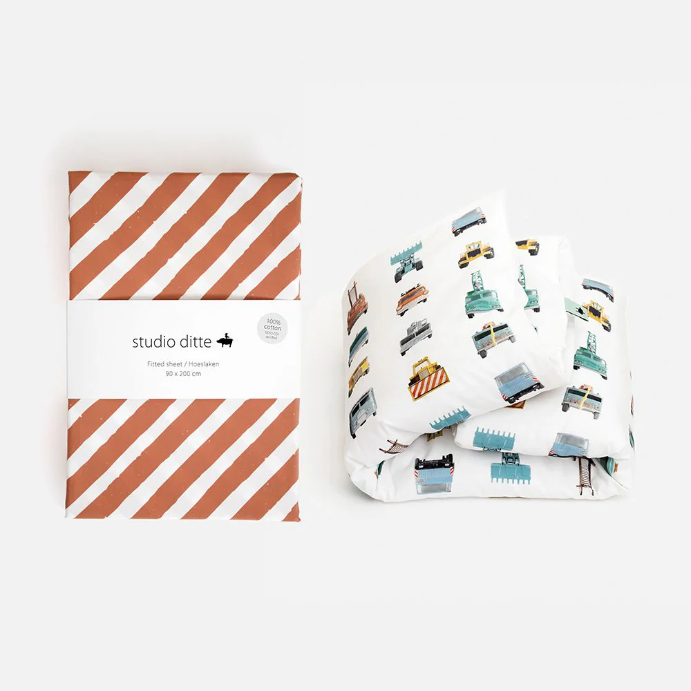 Drap-housse Studio Ditte Junior (70x150cm) Rayures brun rouille – Image 8