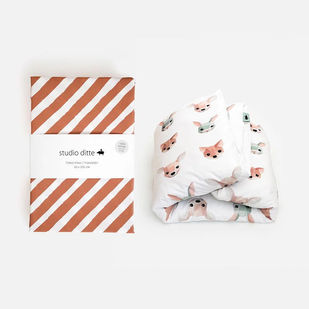Drap-housse Studio Ditte Junior (70x150cm) Rayures brun rouille – Image 7