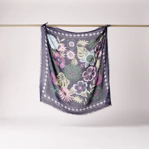 FOULARD LAINE ET SOIE WINTER BLOOM BLEU ORAGE