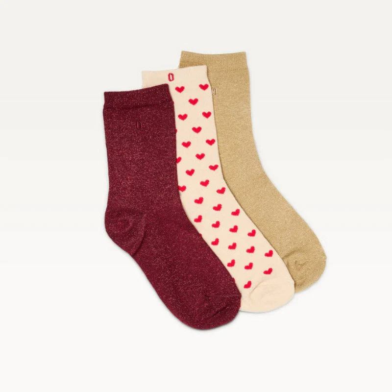 Pack de 3 Chaussettes - Fantaisie petit coeur bordeaux doré