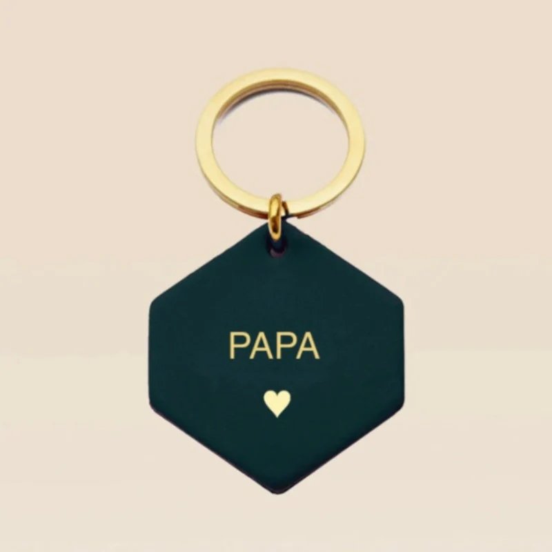 Porte-Clés en cuir bleu nuit - Papa ♡ – Image 2