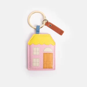 Porte-clés fantaisie Maison rose et jaune