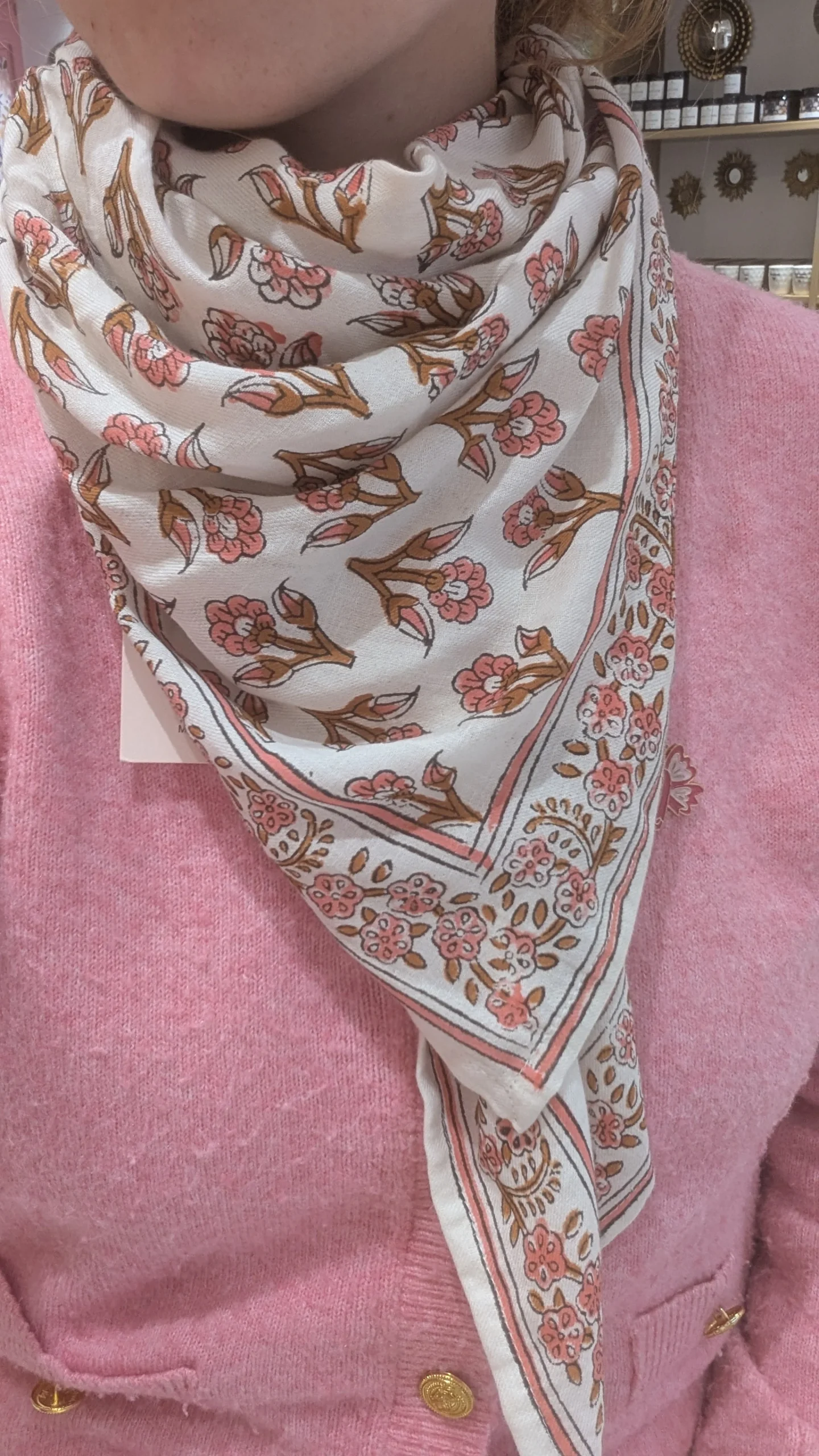 Foulard - Grand format - Blanc & Rose – Image 3