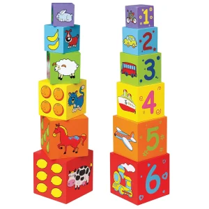 Viga Toys - Cube à empiler - Blocs à empiler en bois